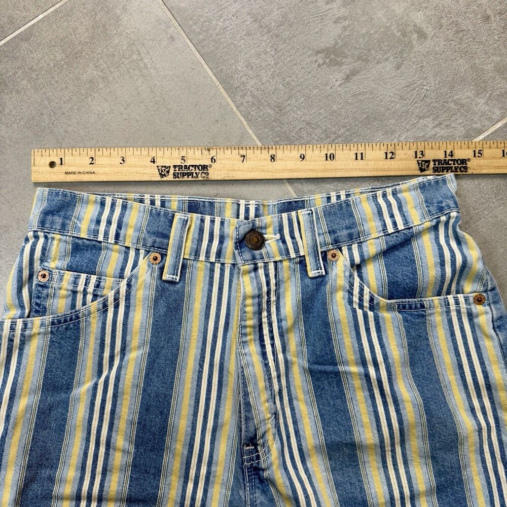 Vintage Levi's High Waist Orange Tab Striped Denim Shorts - Picture 6 of 9